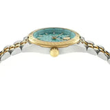 Versace V-Code Analog Turquoise Dial Two Tone Steel Strap Watch for Women - VE8I00524