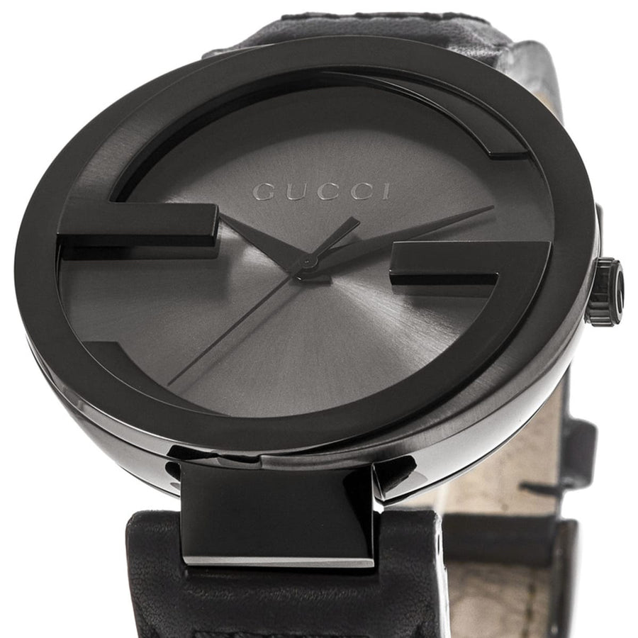 Gucci Interlocking G XL Black Dial Red & Green Leather Strap Watch For Men - YA133206